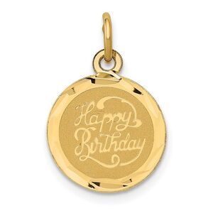14k Yellow Gold Script Happy Birthday Disc Charm or Pendant, 13mm